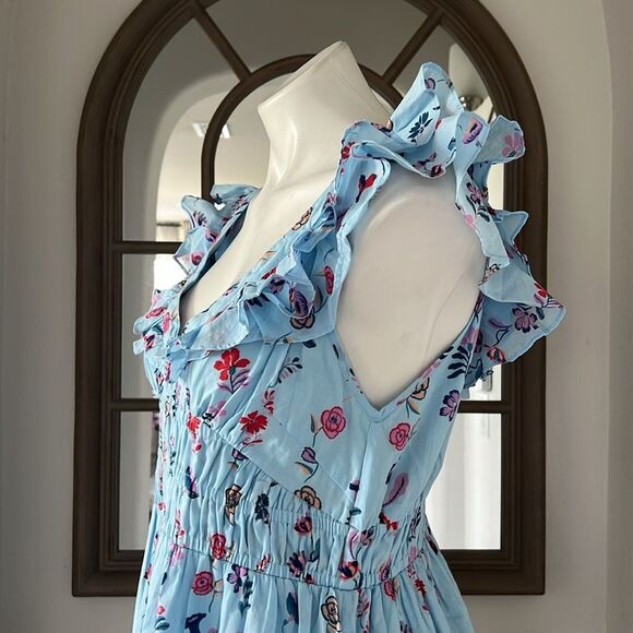 Banjanan Maya Cotton Ruffled Foliage Floral Dress, Blue, NWT, Size M - Picture 15 of 16